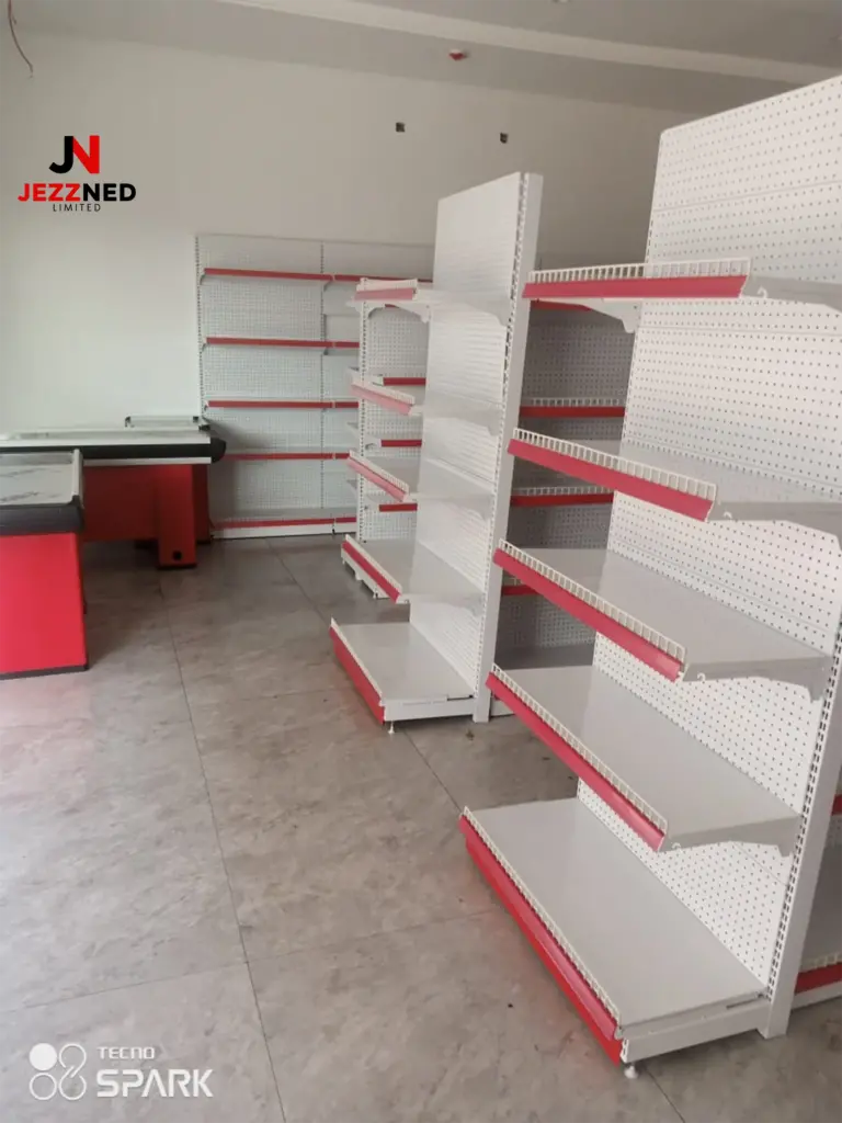 Jezzned double-sided gondola shelves